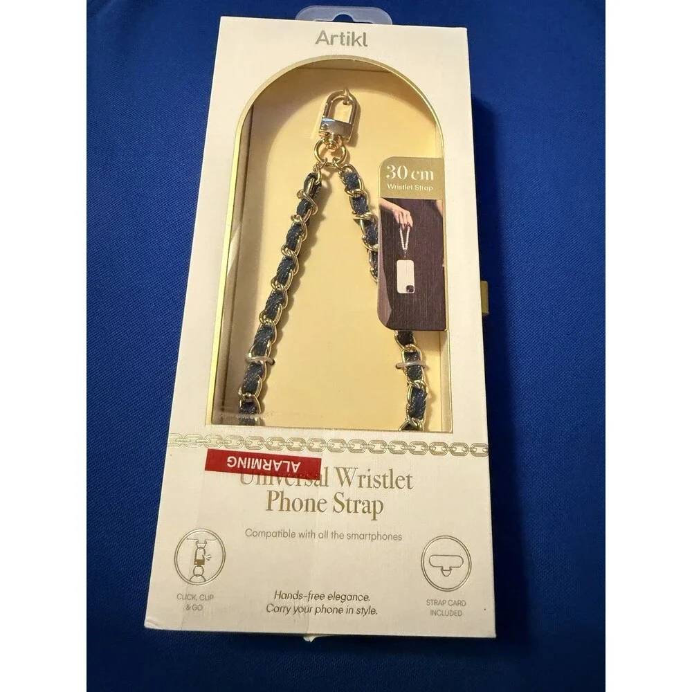 Artikl Wristlet Phone Strap Blue 11.8" Gold Compatible W/all The Smartphones - Picture 2 of 8